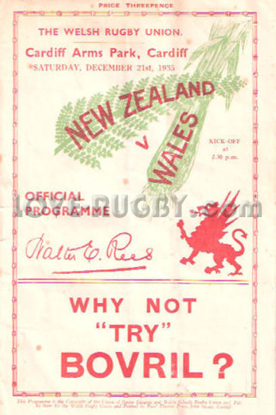 1935 Wales v New Zealand  Rugby Programme